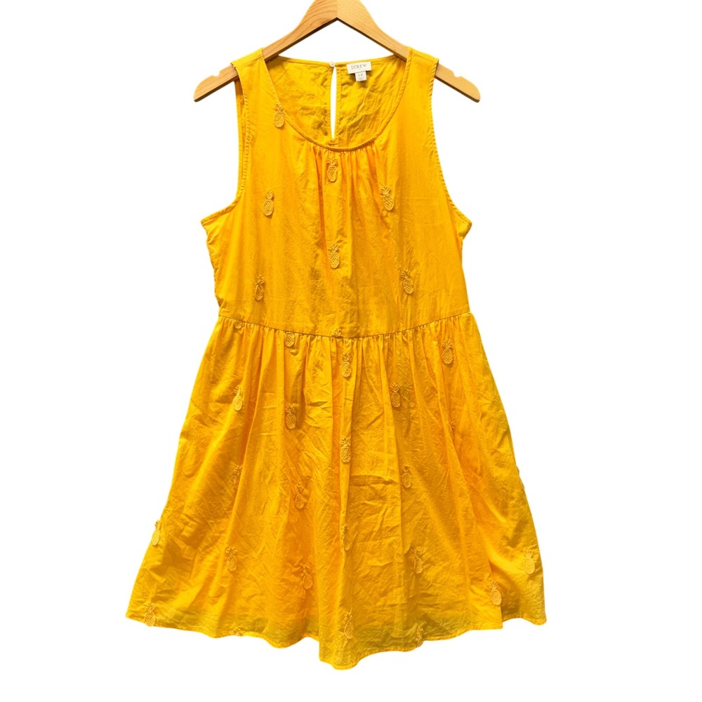 J‎ Crew Dress Womens 12 Yellow Pineapple Embroidered Mini Lined Summer Resort